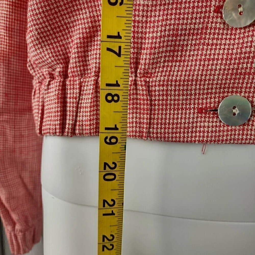 Doncaster Women's Red, White, Houndstooth, Linen Blend, Cropped Jacket Size 4